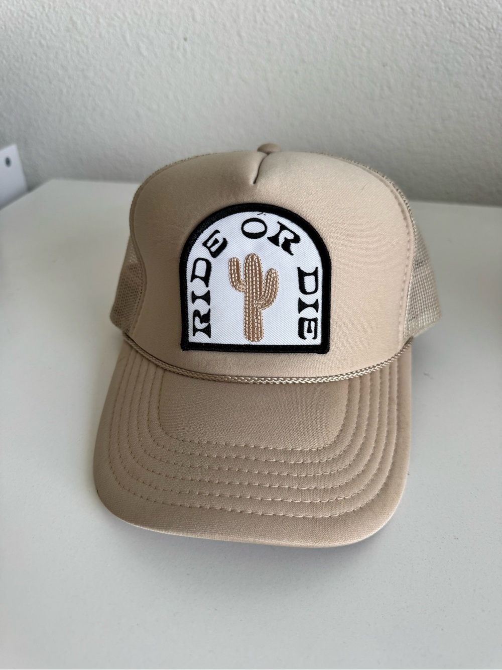 Local Beach Ride or Die Cactus Patch Trucker Hat - Beige